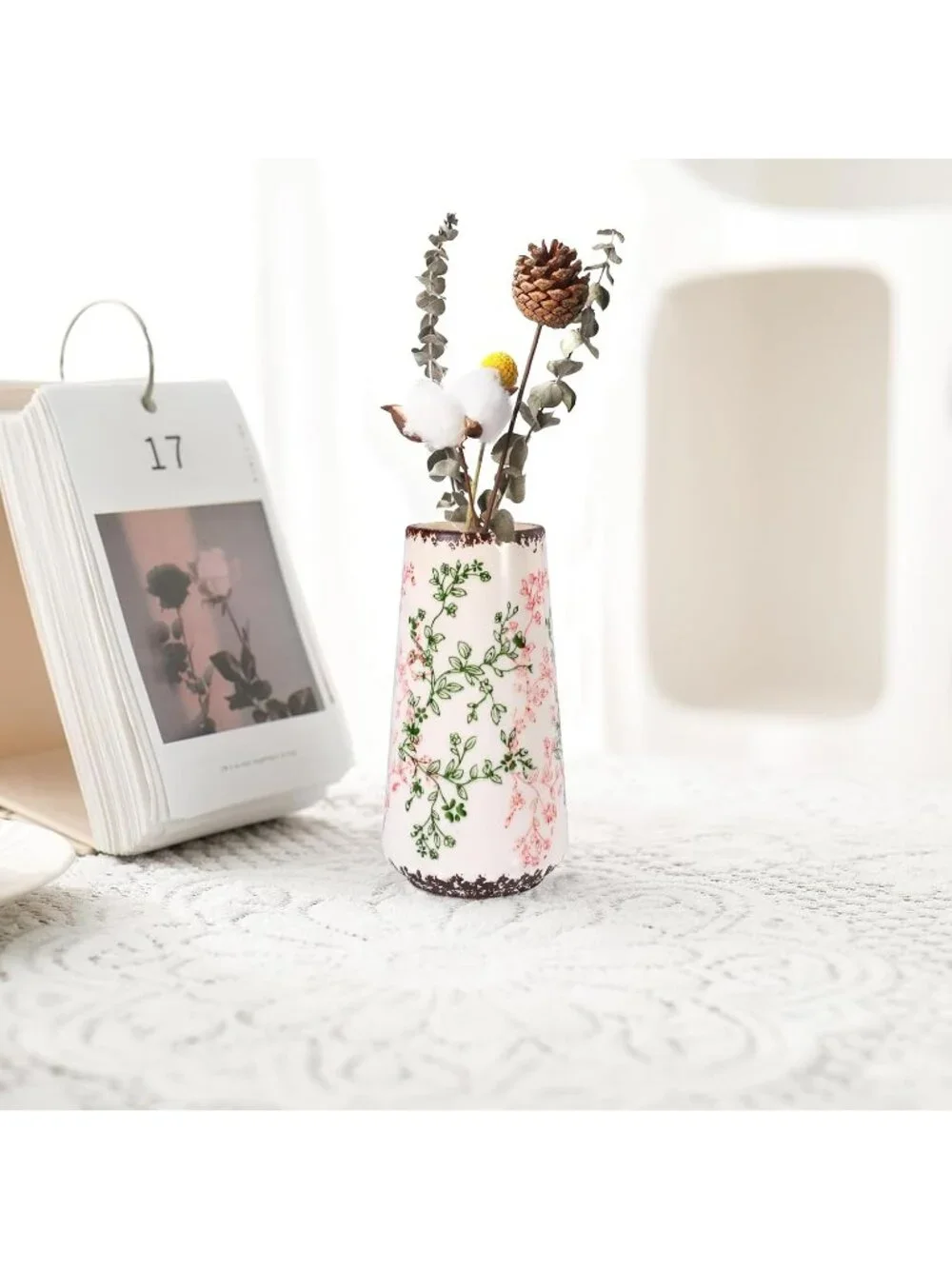 Gradient Green Pink Ceramic Cute Flower Vase Pampas Grass Living Room Office Dec